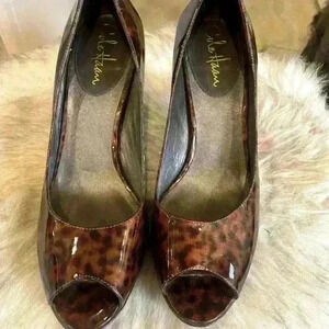 Cole Haan Stilleto Heels Patent Tortoise Peep Toe Pumps Womens. Nike Air. Size 8